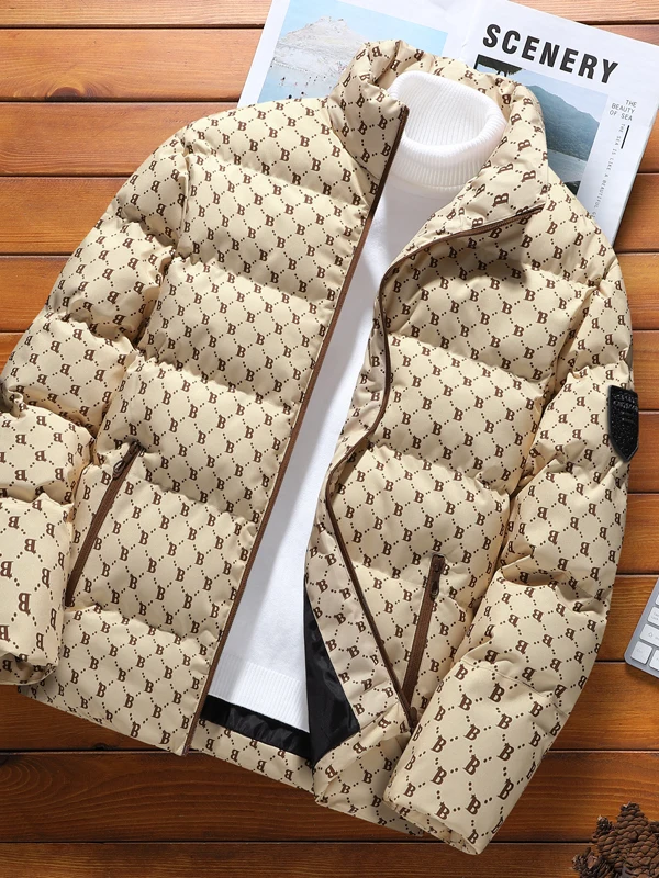 الرجال القطن Jaet الخريف الشتاء لون نقي الوقوف طوق سليم صالح ملابس خارجية Faionable للأزواج B كلمة معطف القطن #3