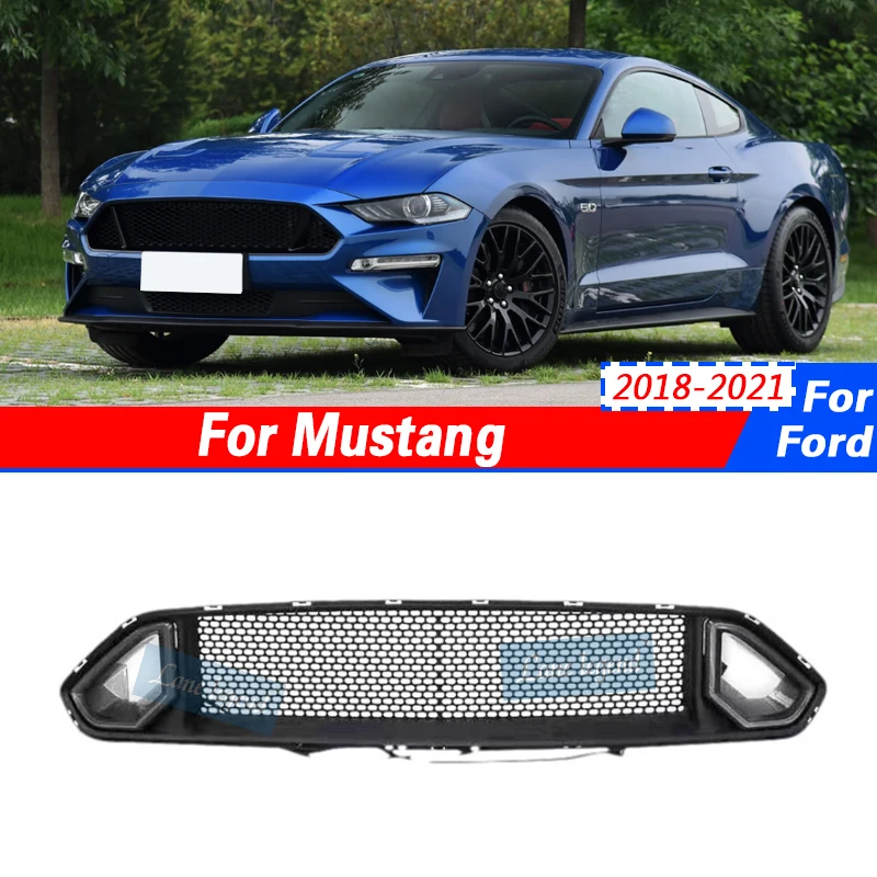 Front Grill Grille For Ford Mustang 2018-2021 RTR Style Bar Black Replacement Car Bumper Vent Hood Mesh Cover