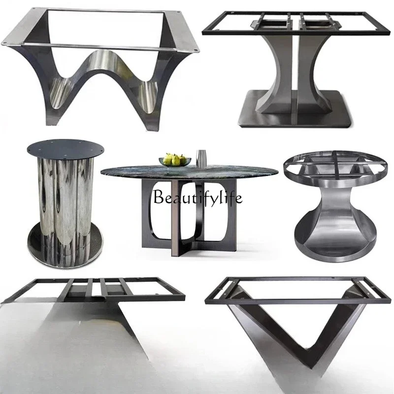 أقدام طاولة طعام من الفولاذ المقاوم للصدأ، أرجل رف مستديرة من الحجر الفاخر، أرجل قاعدة بإطار رخامي #4