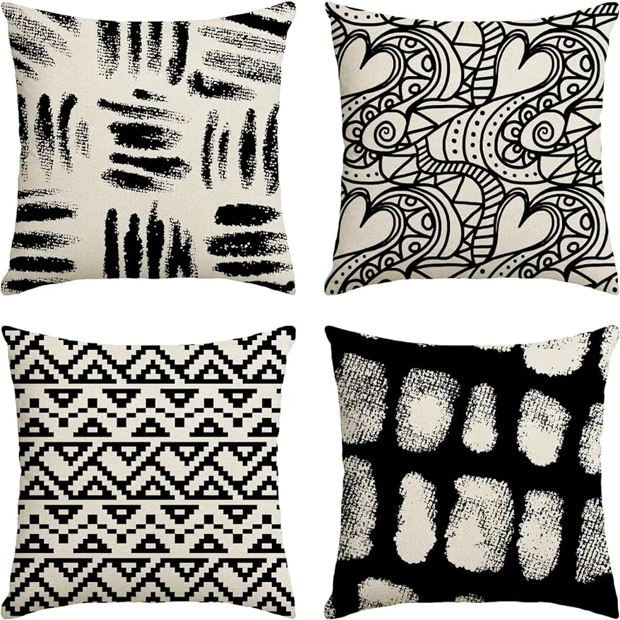 

Abstract decorative throw pillowcase black geometric pillowcase, modern art pillowcase square outdoor sofa cushion cover