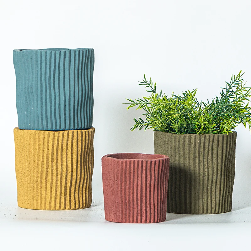 Concrete Flowerpot Silicone Mold Stripe Design Garden basin flowerpot mold Silicone Molds for Handmade Cement flowerpots