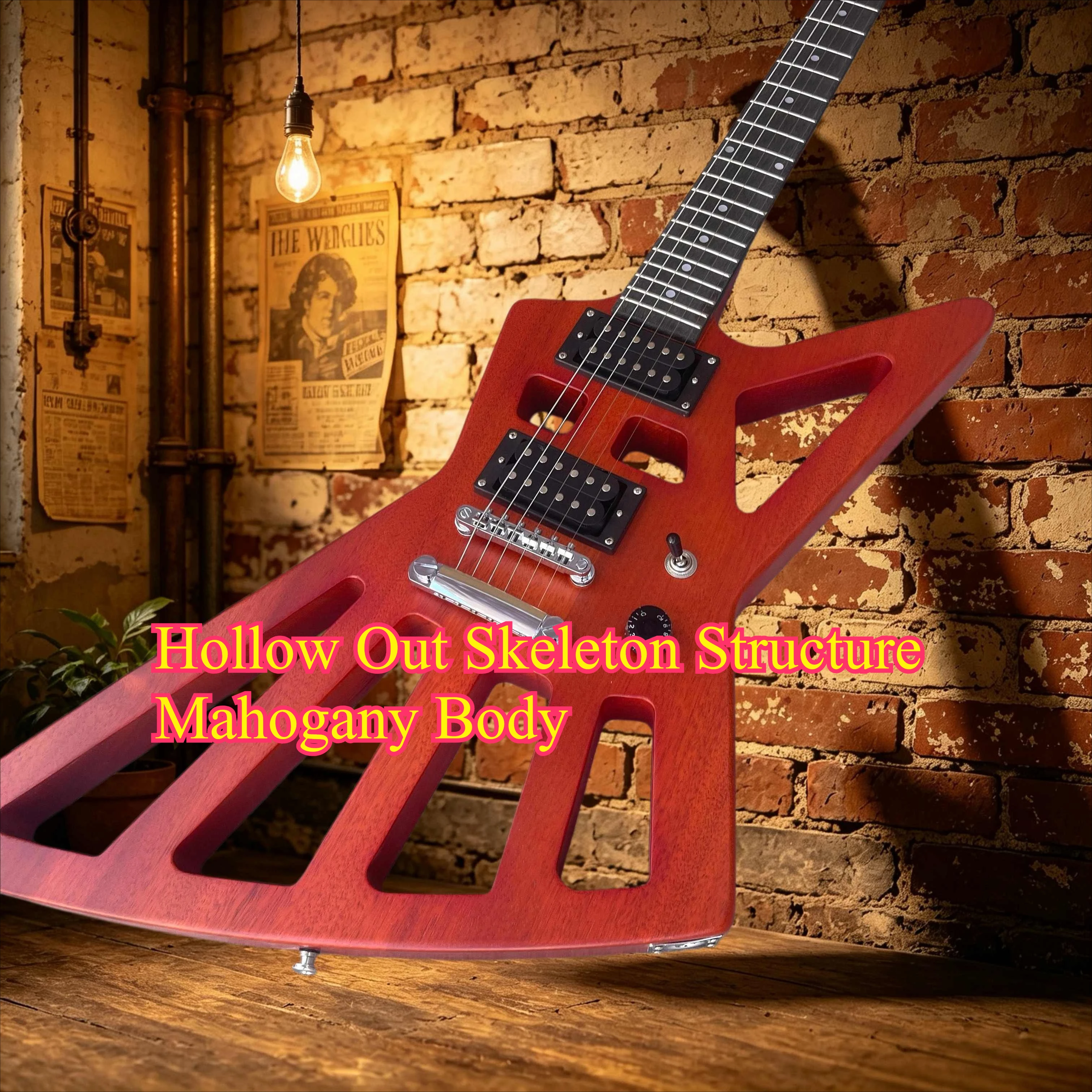 V  Electric Guitar Hollow Out Skeleton Structure Mahogany Body Rose Wood Product Description HH Fixed Bridge 6 Strings