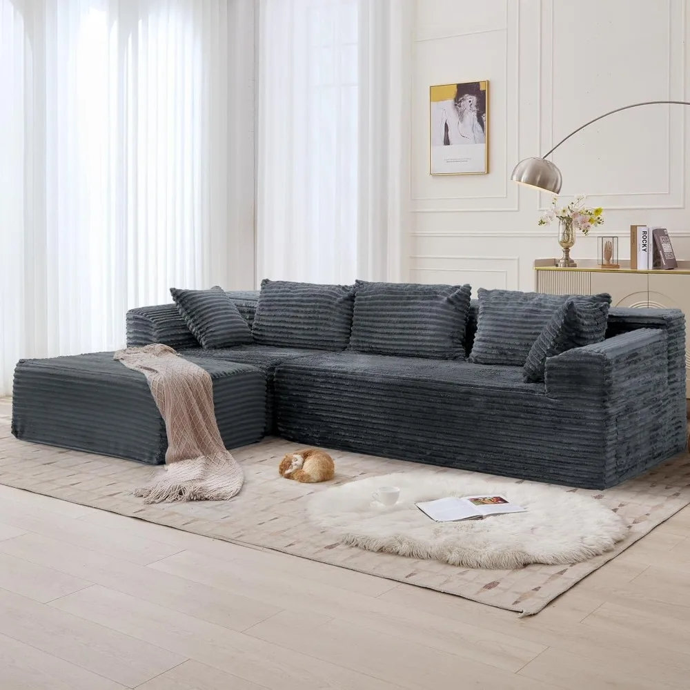 108-inch L-Shape Modular Sectional Sofa with Chaise, Cloud-Soft Corduroy Fluffy Couch for Comfortable Living Room Seating