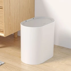 Stylish White Plastic Trash Bin with Hassle-Free Clamshell Top - Slim Roller, Space-Efficient Design for Household, Perfect for