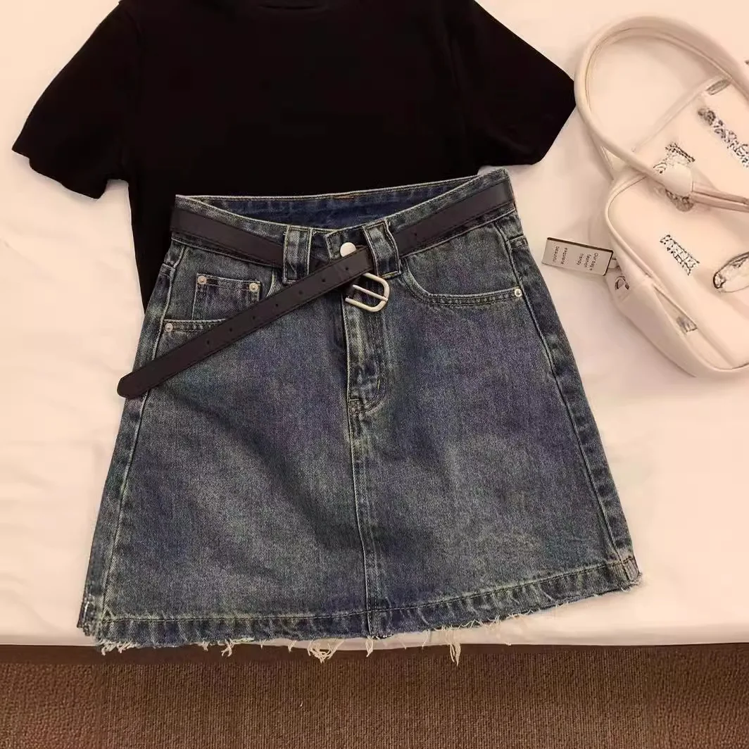 

Summer Women's Denim High-waisted Half Body Skirt. American Spice Girl Retro Casual Style Simple Comfortable Short Denim Skirts