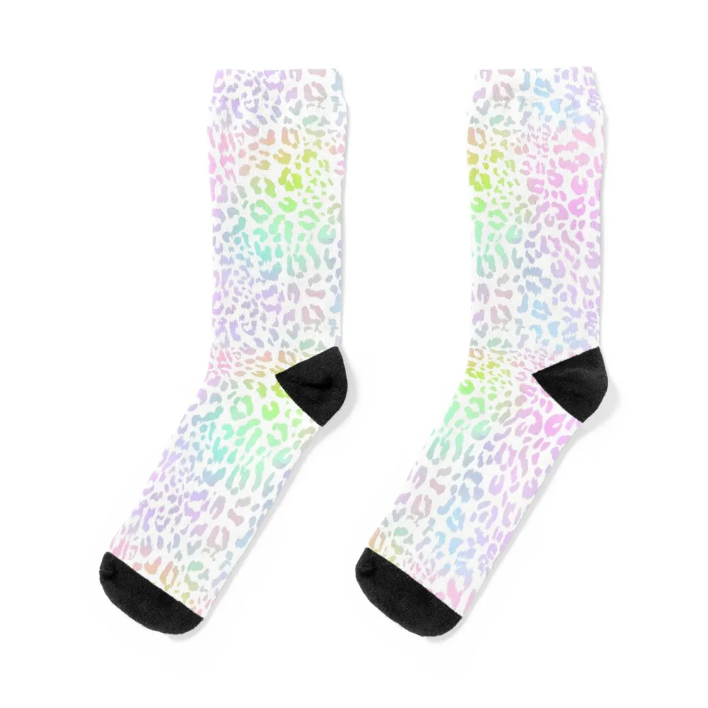 Bright Pastel Rainbow Leopard Print Socks Running cotton aesthetic hockey Woman Socks Men's