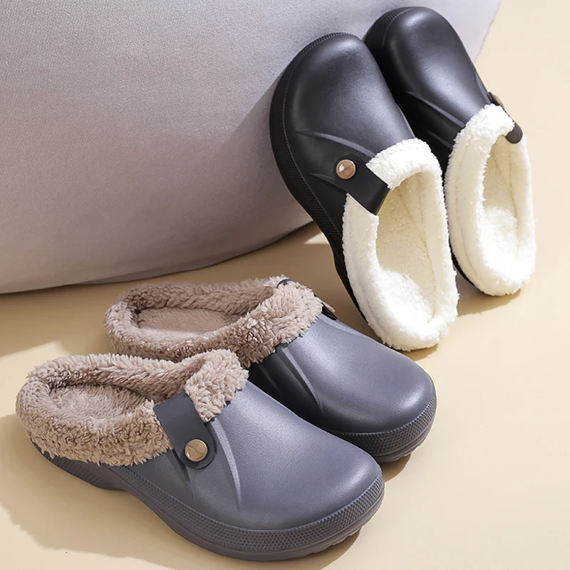 Men's Winter Colgs Slippers Waterproof Garden Shoes Home Fur Clog Soft Plush Slippers Bedroom Fuzzy Indoor Outdoor Flat Sandals