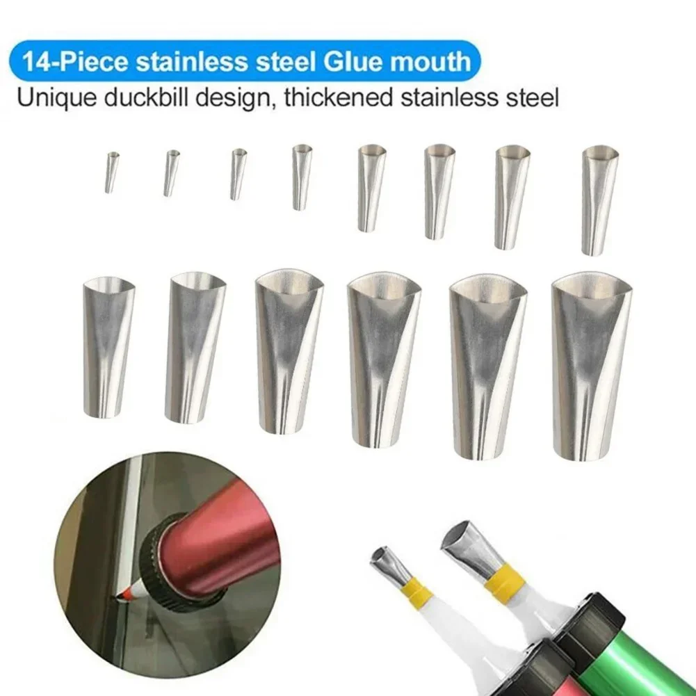 Applicateur de buse de calfeutrage, 14x, Kit d\'outils de finition de mastic en acier inoxydable, outils de finition de mastic