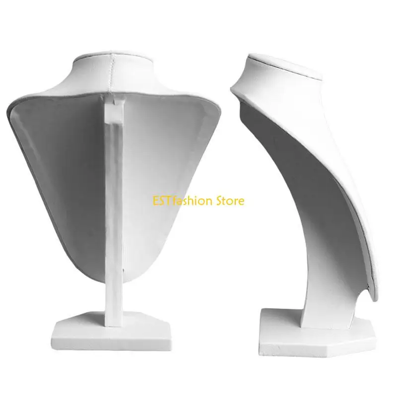 Y5GC White Jewelry Bust Necklace Display Stand Trade Show Holder with Faux Leather
