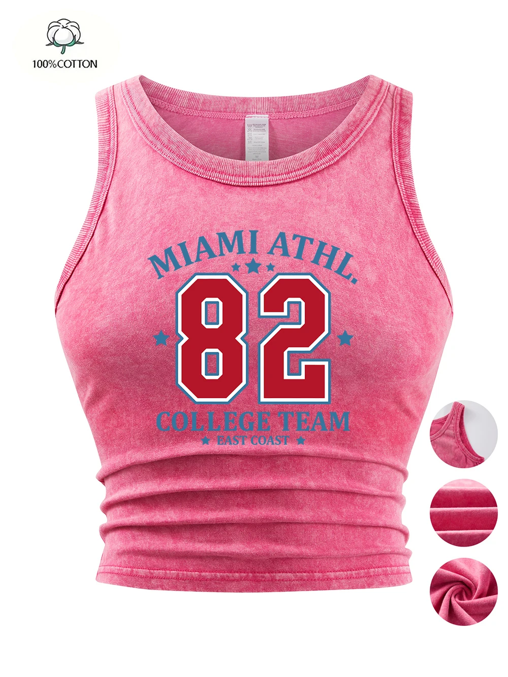 Miami Athl College Team Number 82 Printed Tank Tops Y2K Sexy Women Cotton Washed T-Shirts Basic Tight Thin Tees Street Clothes