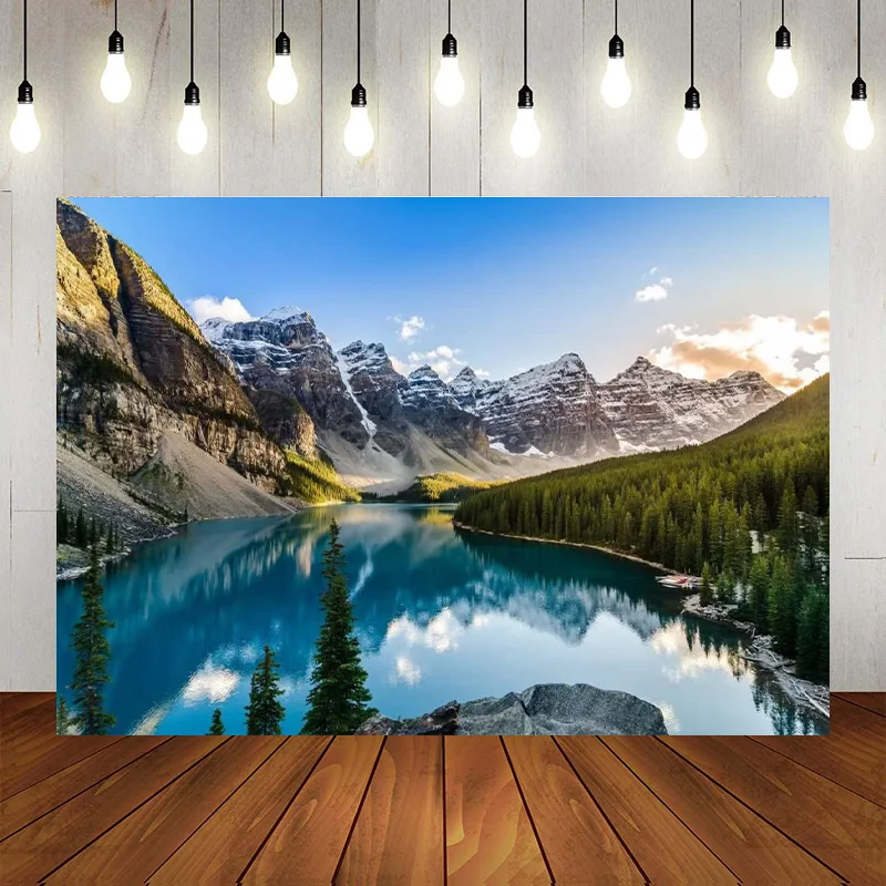 Mountain Lake Backdrop National Park Photography Background Nature Scenery Forest Travel Banner Photos Photo Shoot Props