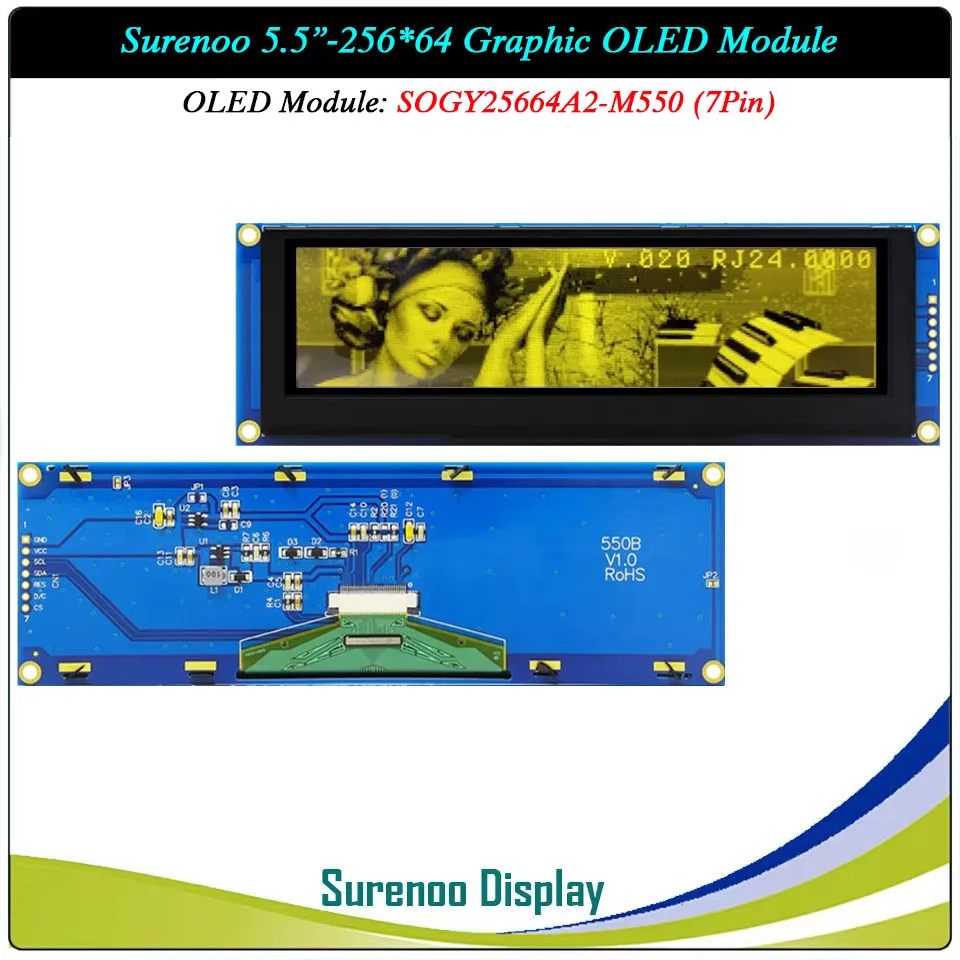 Real OLED Display, 5.5" 256*64 25664 Graphic LCD Module Display Screen LCM Screen Build-in SSD1322, 6080 8080 Parallel Seral SPI