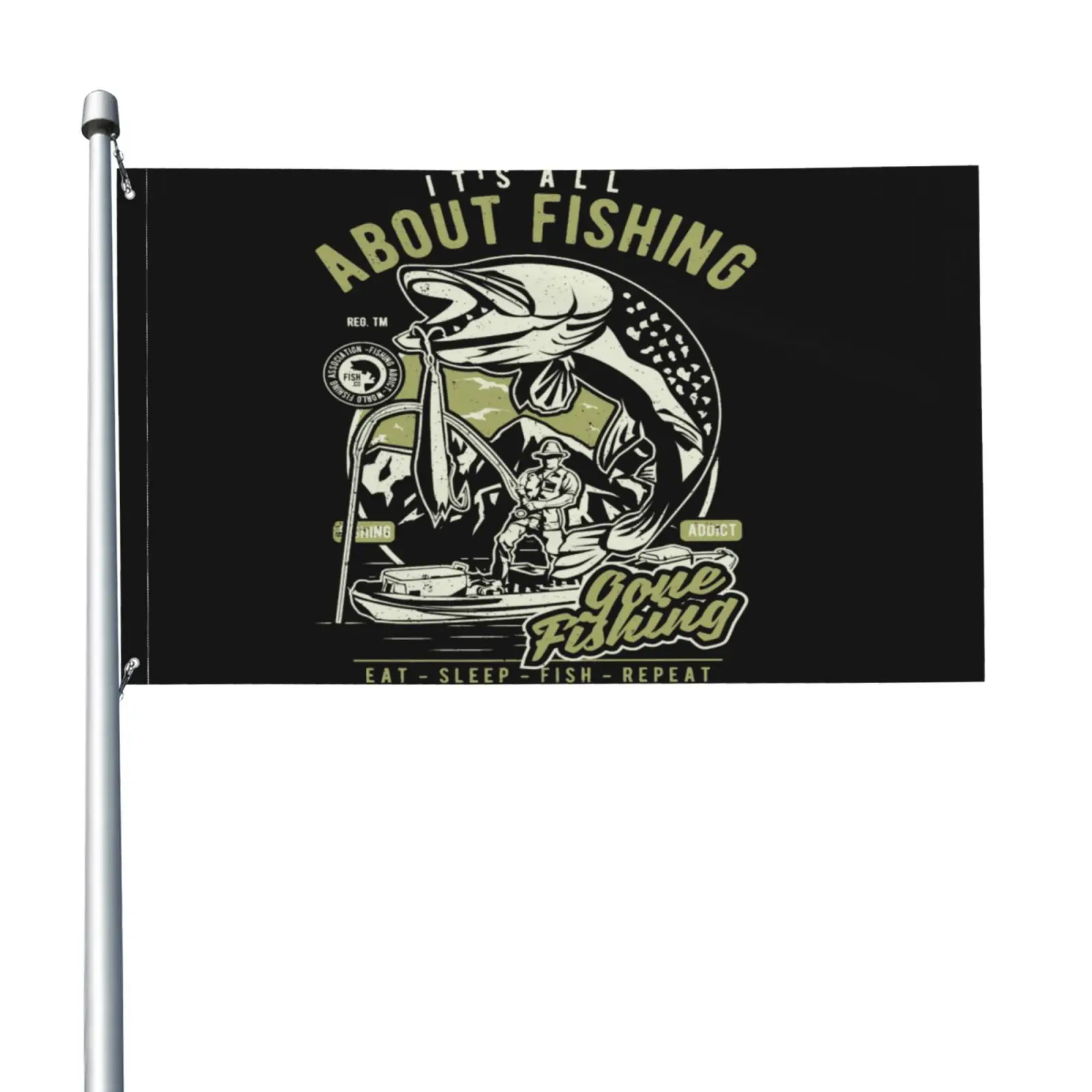 Black Gone Fishing Addict Gilden Bass Trout Fly Pike Flag Banner Home Decor Customize National Club Decoration