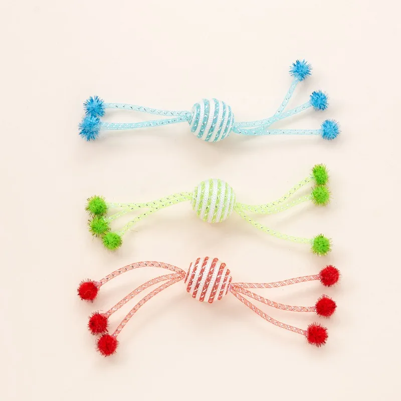 Cat Toy Net Tube Wrapped Rope Ball Jincong Ball Cat Self-Entertainment Toy Teasing Ball Cat Six-Claw Toy, 3 Interactive Cat Toys