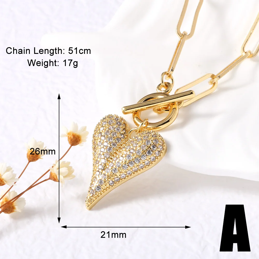FLOLA Luxury Crystal Bubble Heart Necklaces for Women Gold Plated Paperclip Chain Water Drop Necklaces Statement Jewelry nkey26