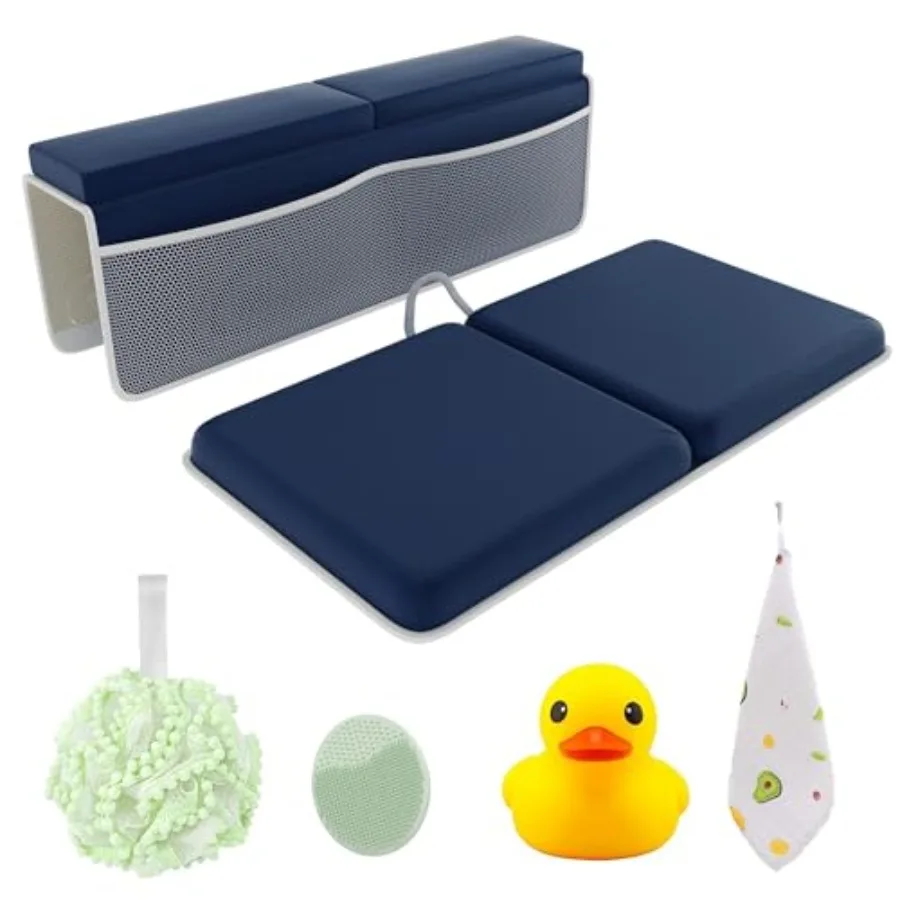 Sleepah Bath Kneeler and Elbow Kneeling Rest Pad Set for Baby Bathing Waterproof Soft Memory Foam Mat Organizer Babies and Todd