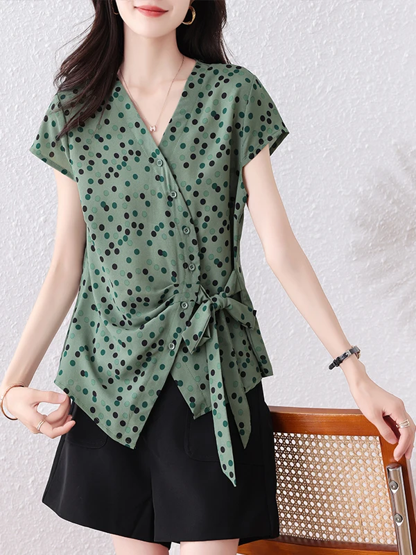 

Slimming Effect ort Sve V-Ne Women's irt Korean Sle Commute Faion Straight Cut Thin Material Summer 2025