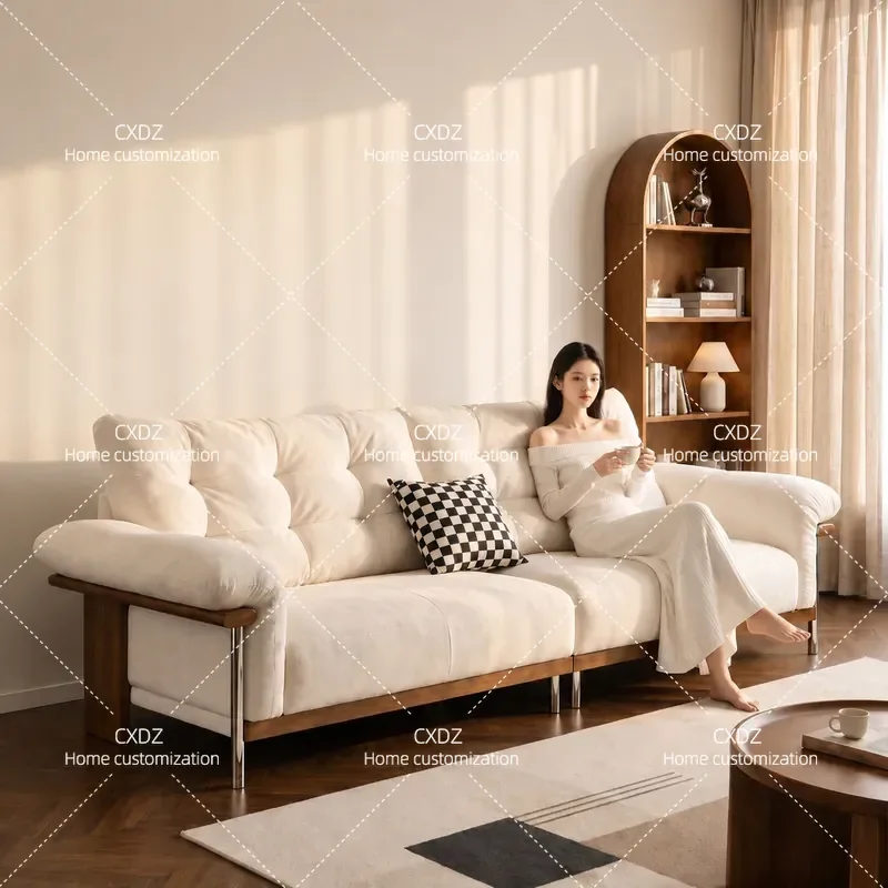 Straight Row House Sofa Ergonomic Design Removable Washable Cream Style Living Room Furniture