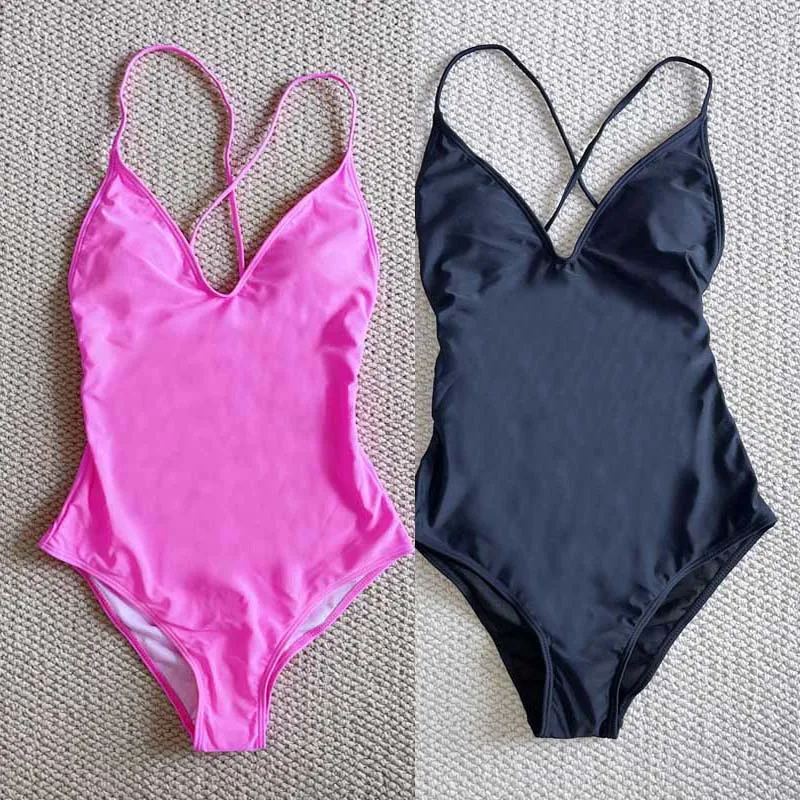 

S-3XL Padded Solid Bathing Suit One Piece Swimsuit Women Swimwear monokini Swimming Suit Summer Beachwear maillot de bain femme
