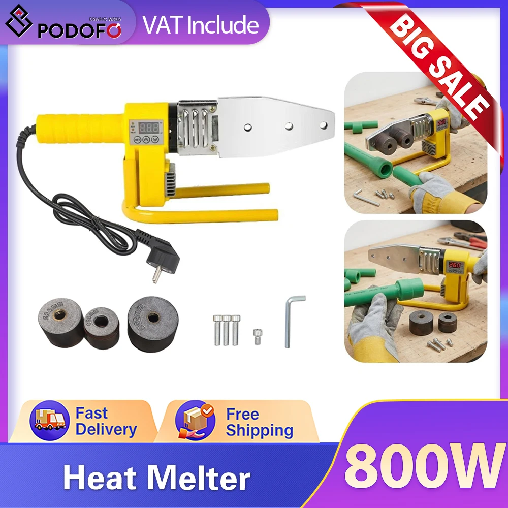 Machine à souder les tuyaux Podofo 800W, électronique, 32 types, température constante, soudeuse de tuyaux de 20/25/32 mm, soudage de tuyaux en plastique pour l'eau domestique