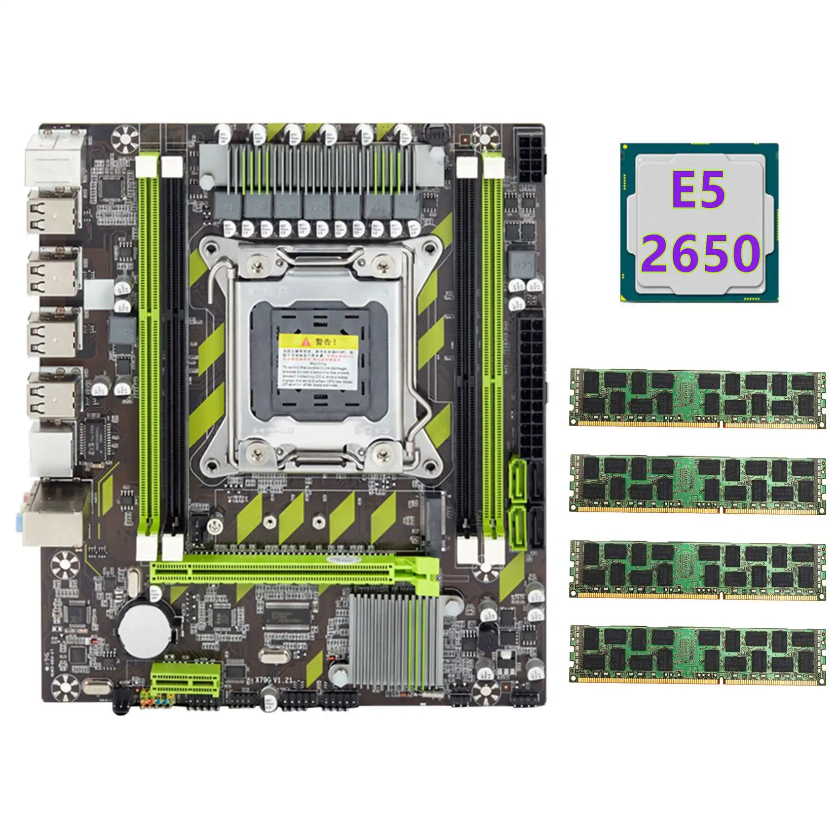 X79 Motherboard+E5 2650 CPU+4X4GB DDR3 1600Mhz REG ECC RAM Memory Set LGA 2011 M.2 NVME Motherboard