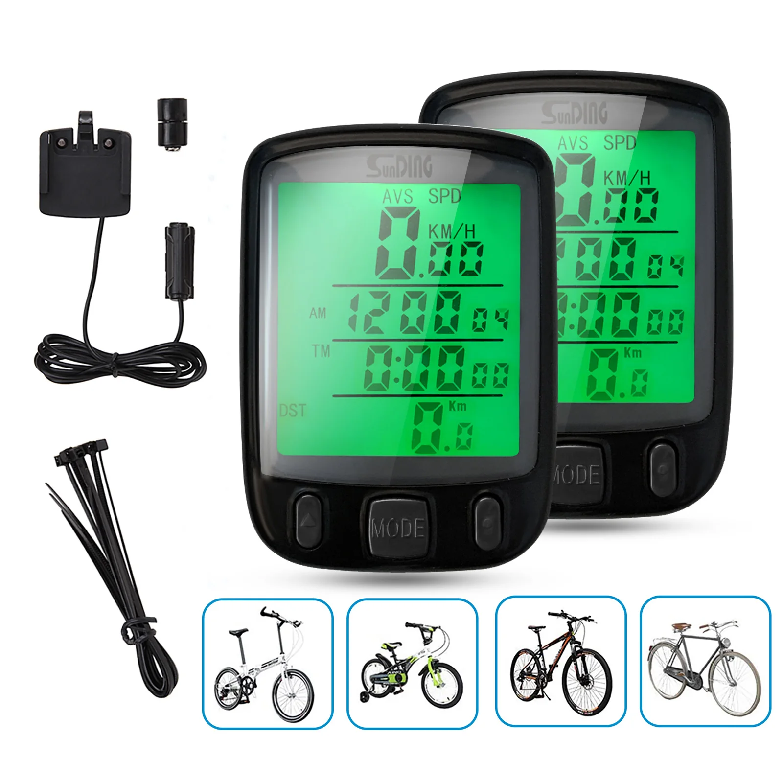 Kompakter schwarzer Fahrradtacho, ABS-Material + LCD-Bildschirm, Geschwindigkeits-, Temperatur- und Kilometerstandsanzeige, einfach zu bedienen