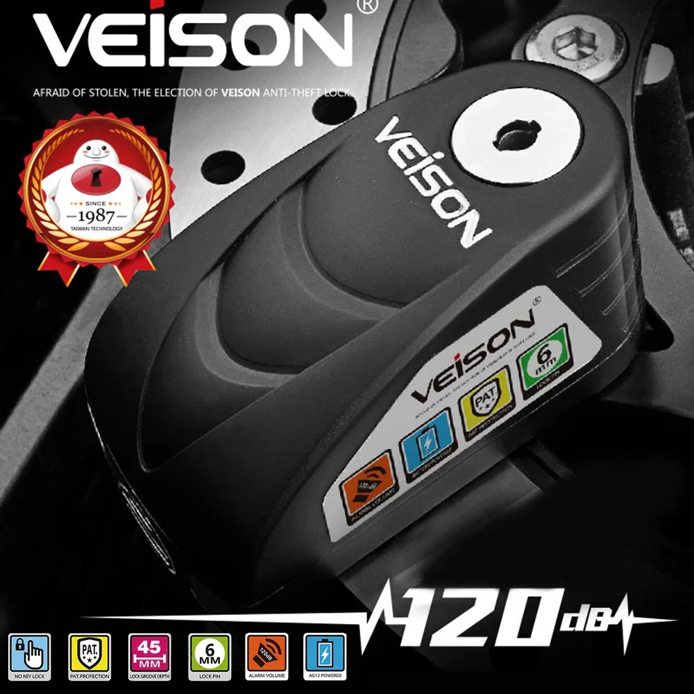 

VEISON 120dB Motorcycle Anti Theft Alarm Padlock Brake Disc Lock for Bike Scooter Honda Yamaha Suzuki scooter Kawasaki BMW KTM