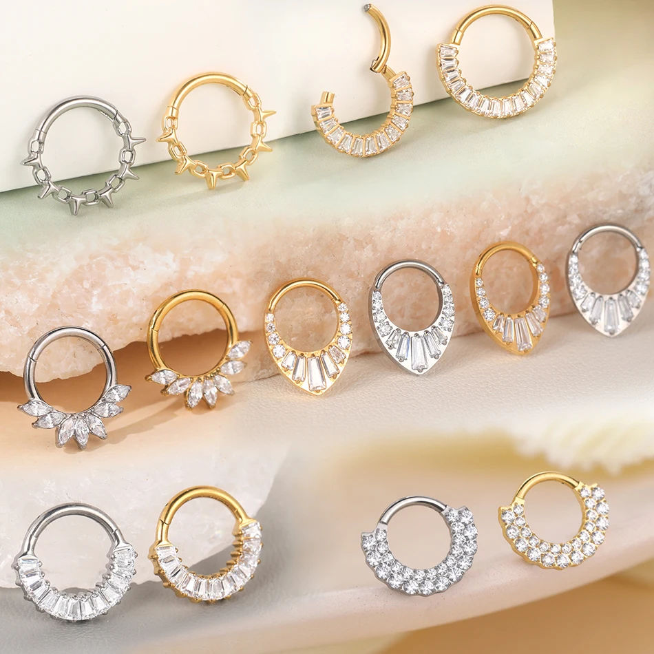 1 Pieza Anillo de Nariz Segmentado Articulado de Titanio para Piercing de Septum, con Zirconia Marquise, para Mujer, Joyería Corporal para Piercings Daith, Rook, Cartílago y Conch