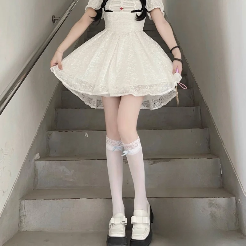 JK Lace Cute White Velvet Lolita Woman Socks Sexy Knee High Socks Kawaii Cosplay Anime Bowknot Nylon Mid calf Stockings Female