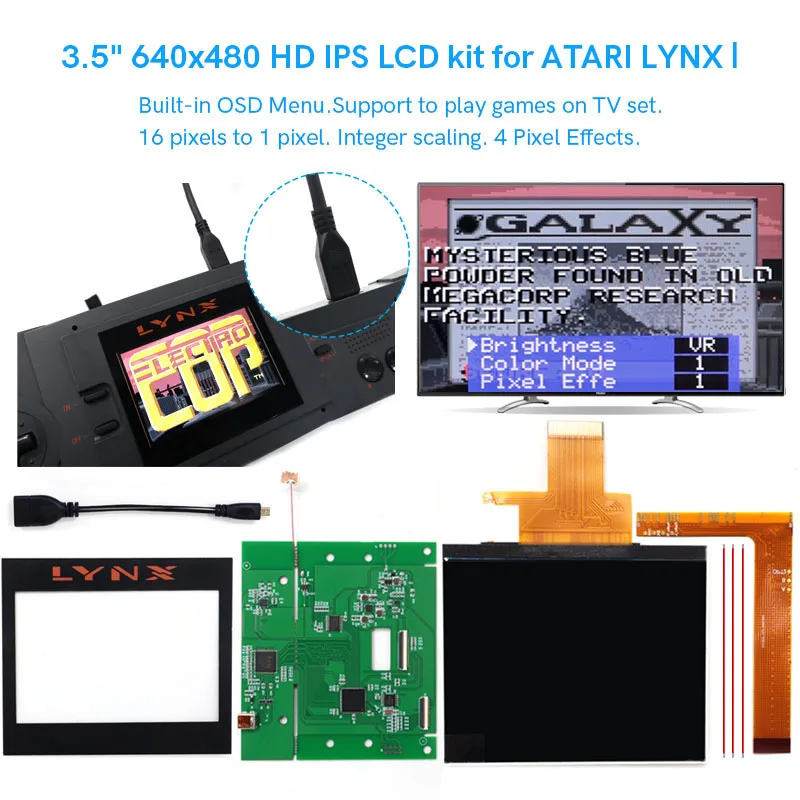 Hispeedido 3.5'' LCD Panel Retro Pixel HD 640x480 With TV 720P HDMI Output IPS LCD Screen Mod For Atari Lynx I 1