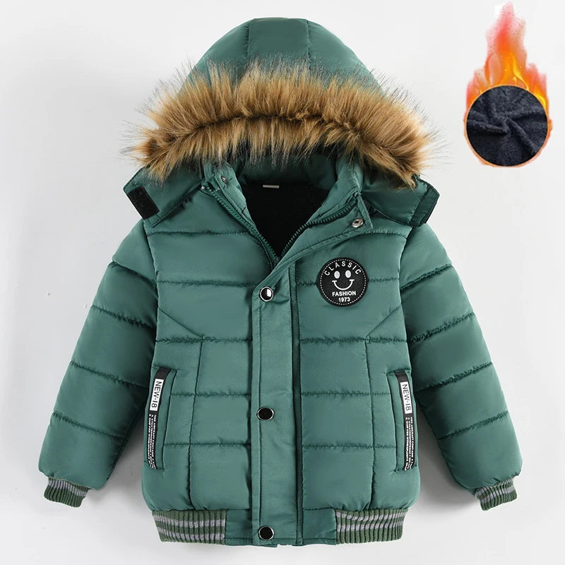 Neue Winter Jungen Jacke Warme Pelz Kragen Mode Baby Mädchen Mantel Mit Kapuze Zipper Oberbekleidung Geburtstag Geschenk 1-6 Jahre kinder Kleidung