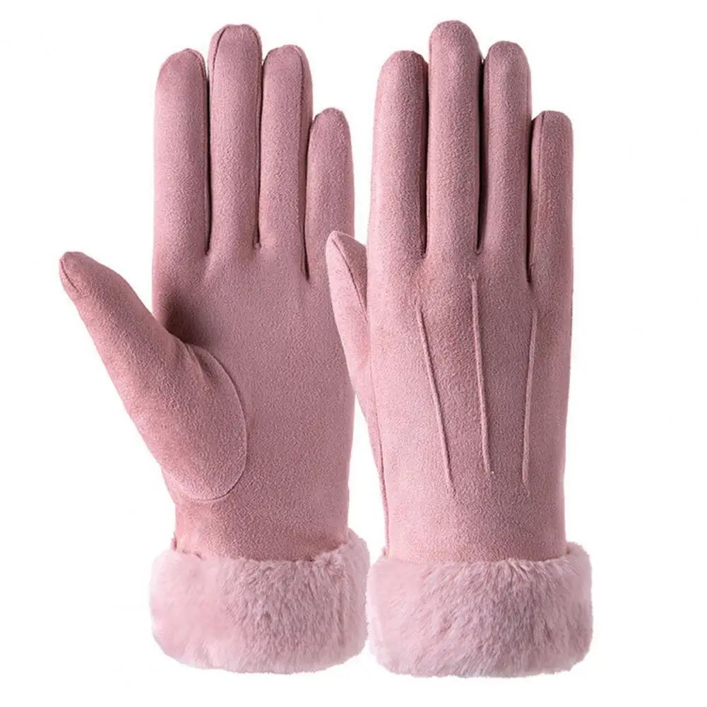 Faux Suede Motorcycle Women Gloves Full Finger Thickened Plush Lining Touchscreen Winter Cycling Girls Gloves