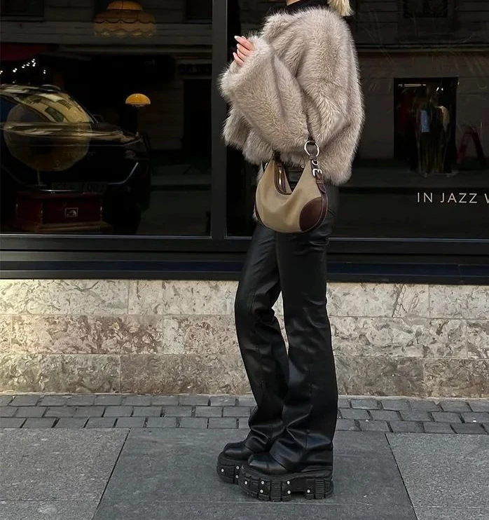 

New Faux Fur Coat with Soft Fur Collar and Wide Cuffs