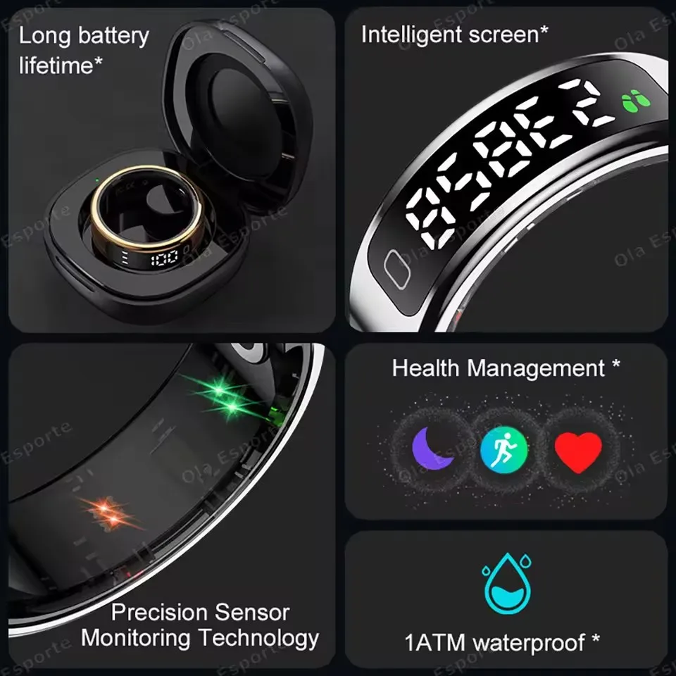For Smart Ring Hd Screen Tiktok Control 5ATM Waterproof for  Smartring for Women Men Rings Heart Rate Monitor Newest Version R13