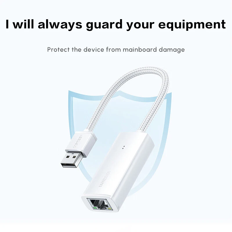 UGREEN USB2.0-이더넷 어댑터, 100Mbps 네트워크 어댑터 ABS 쉘, 노트북 PC용 RJ45 유선 LAN 인터넷 어댑터