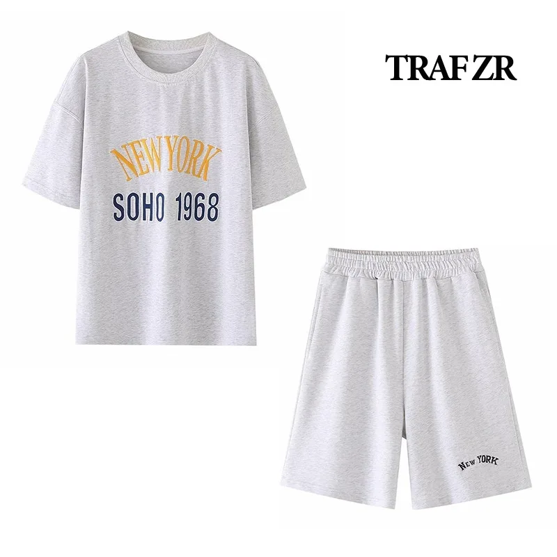 

TRAF ZR Letter Embroidery 2 Piece Short Sets Women Vacation Outfits Summer 2024 Women's Spring Suits Loungwear Set Tracksuit