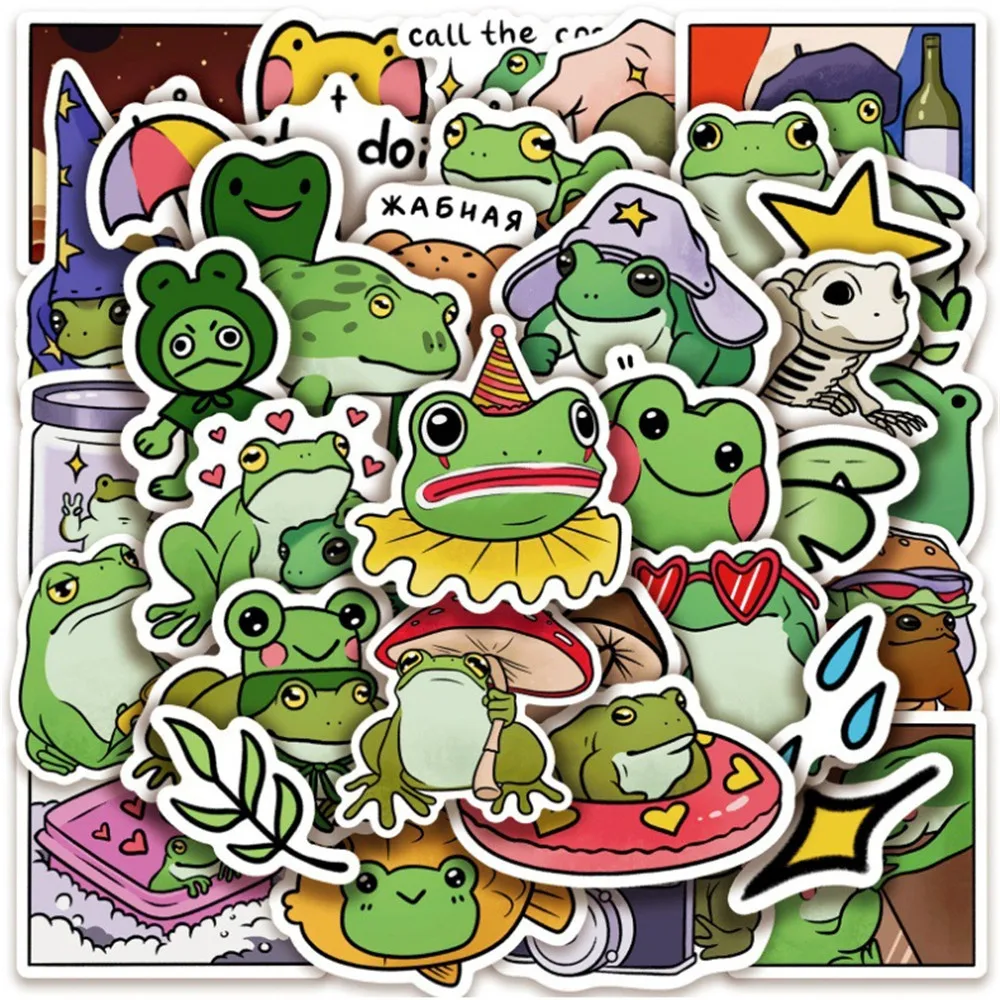 50/100 Stück Cartoon-Frosch Anime Doodle Aufkleber, Schüler-Spiel-Sticker, DIY für Koffer, Auto, Kühlschrank, Motorrad, Wasserfest, Dick