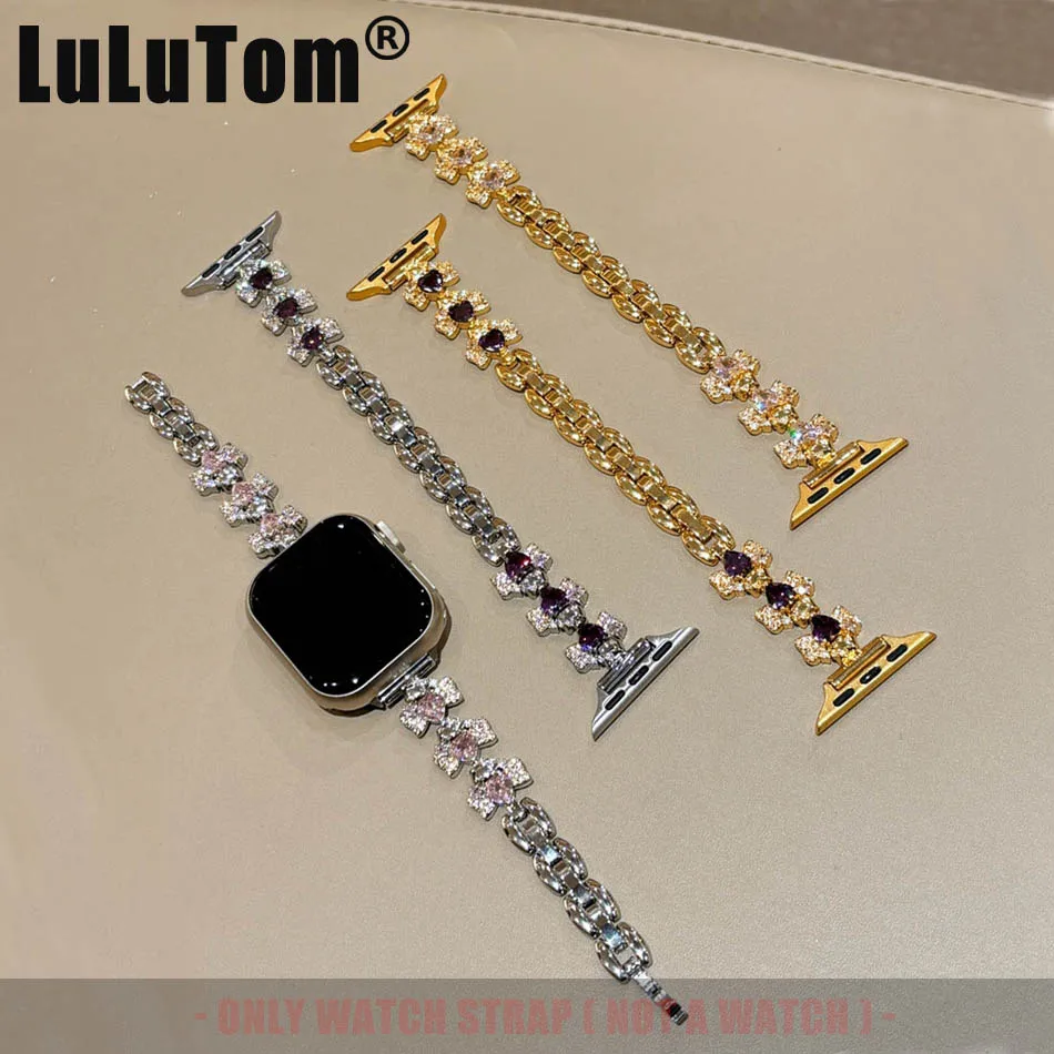 

Роскошный женский ремешок Apple Watch с цирконием в форме кошачьего сердца, 38–49 мм, элегантный ювелирный браслет, ремешок для iWatch Series 10 9 8 7 6 SE 5 4