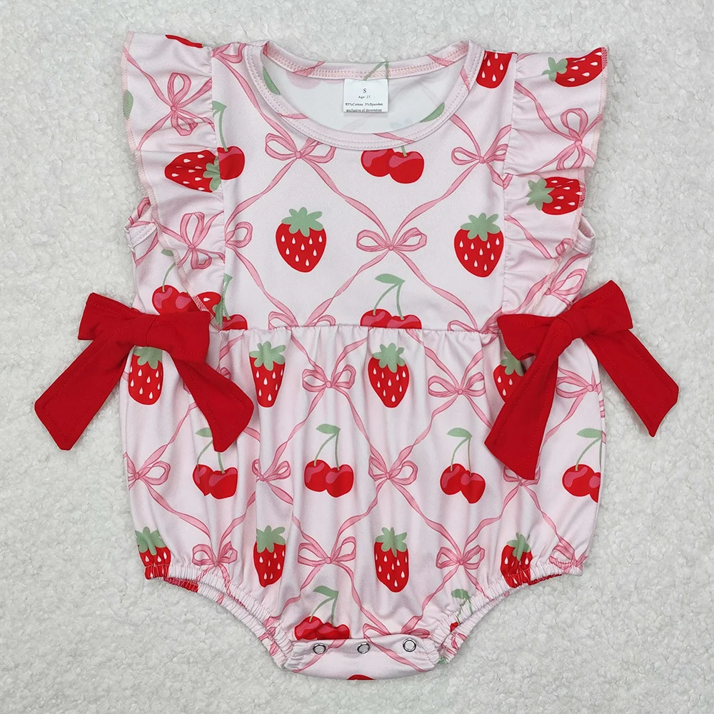 Hot Sale Baby Girls Rompers Strawberry Bows Sleeveless Rompers Boutique Infant Kids Girls Bubbles Baby Onesie Rompers Clothing