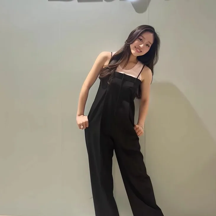 Japanese Fashion Sweet Overalls Spring Autumn 2025 New Girls Solid Color Straight High Waist Jumpsuit Lady Daily Basic Trousers