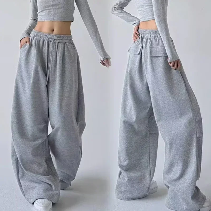 Lady Classic Fashion High Waist Baggy Sweatpants Girls Solid Color Thin Pants Women Korean Basic Straight Leg Trousers