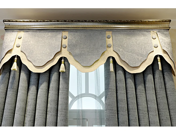 Graue Chenille-gestickte Vorhänge im europäischen Stil für Wohnzimmer, Schlafzimmer, Esszimmer, luxuriöse Villa, Fenstervorhänge, Schattierung, individuelle Größe – Detail 2