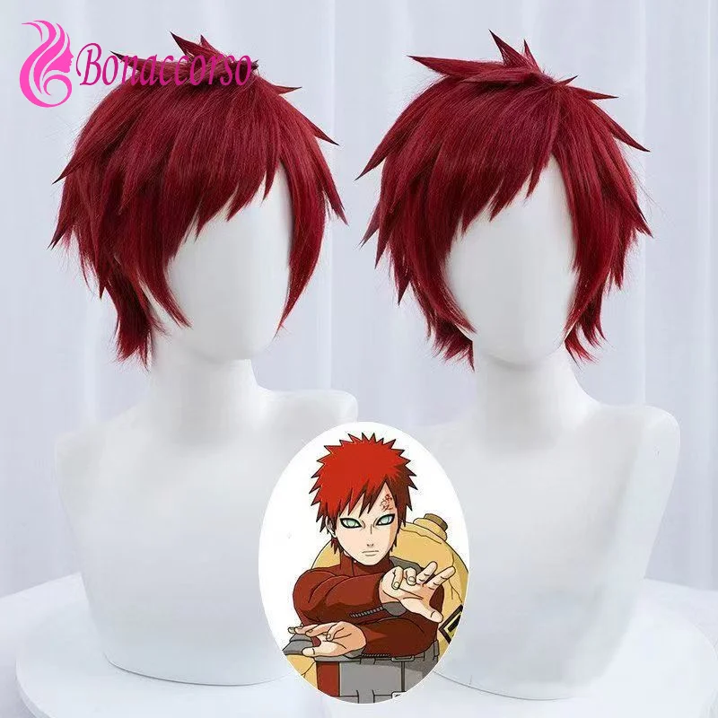 HOKAGE NINJA Gaara Cosplay Wig Pink Synthetic Short Curly Wig Anime Coser Heat Resistant Fiber High Quality Wig Daily Party