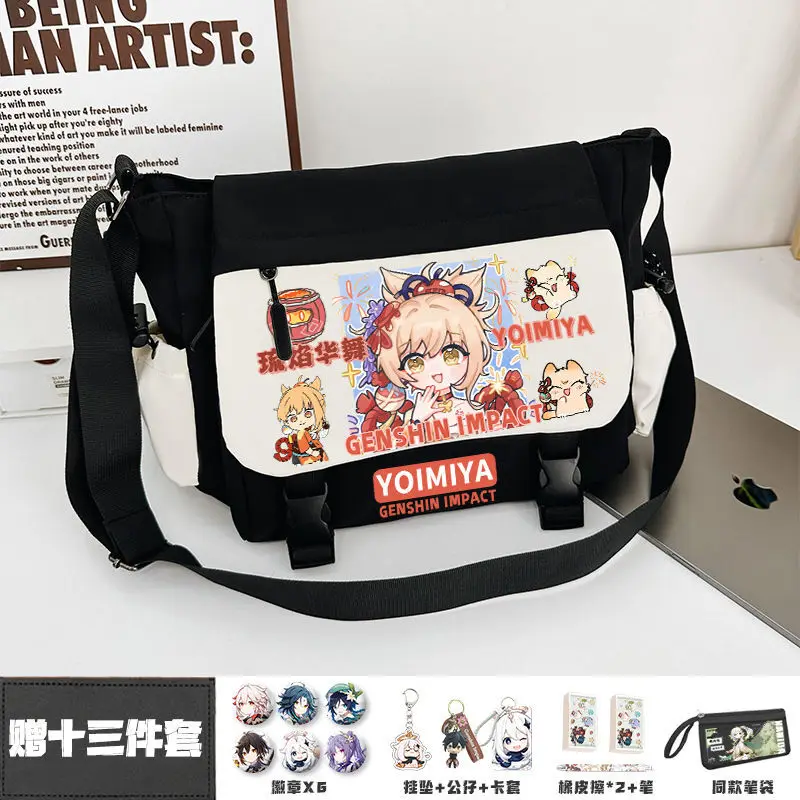 Genshin Impact Albedo Single Shoulder Men Women Shenhe Cartoon Large Capacity Canvas For Middle And High School Students Niche
