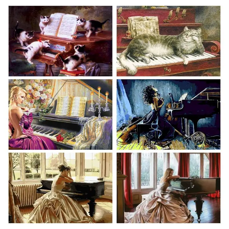 

GATYZTORY 40x50cm Pictures by Numbers Handpainted Woman Playing the Piano Paintings on Number Personalized Gift Home Decor