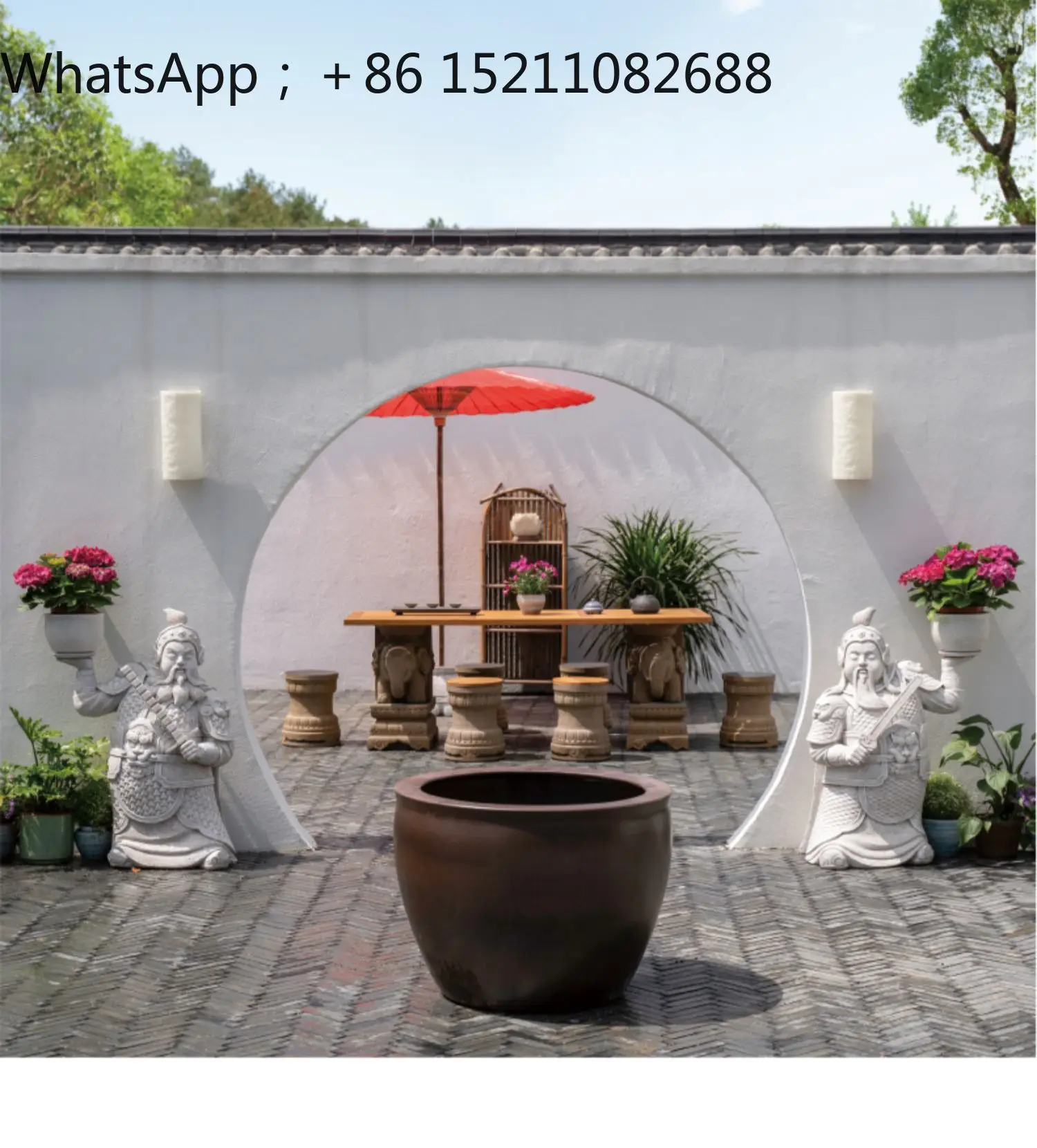 LLY Chinese garden arrangement door god flower pot outdoor courtyard villa entrance creative decoration floor ornament