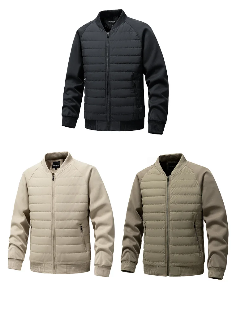 Men Black Khaki Green Solid Color Simple Basic Casual Trendy Daily Zipper Parkas Winter New Fashion American Style Male Coats