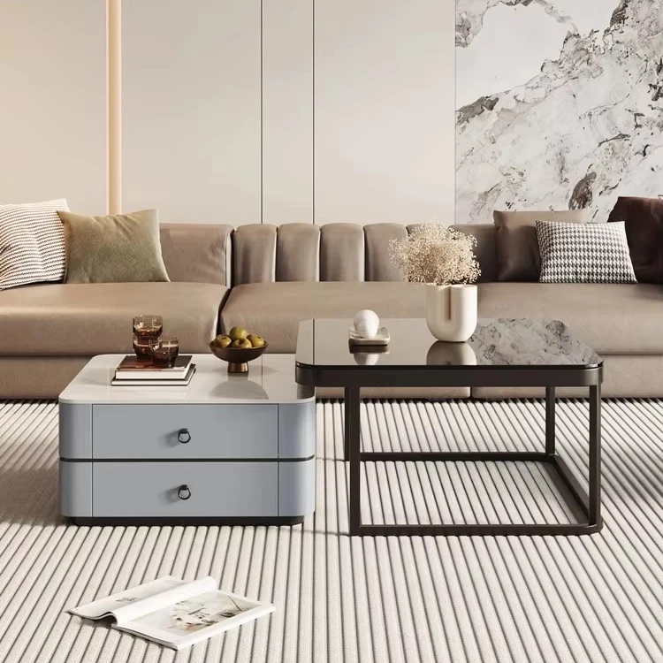 

！@Chang Hong Modern Home Living Room Furniture Set Panel Wood Style Tempered Glass Sofa Side Table and Coffee/Tea Table