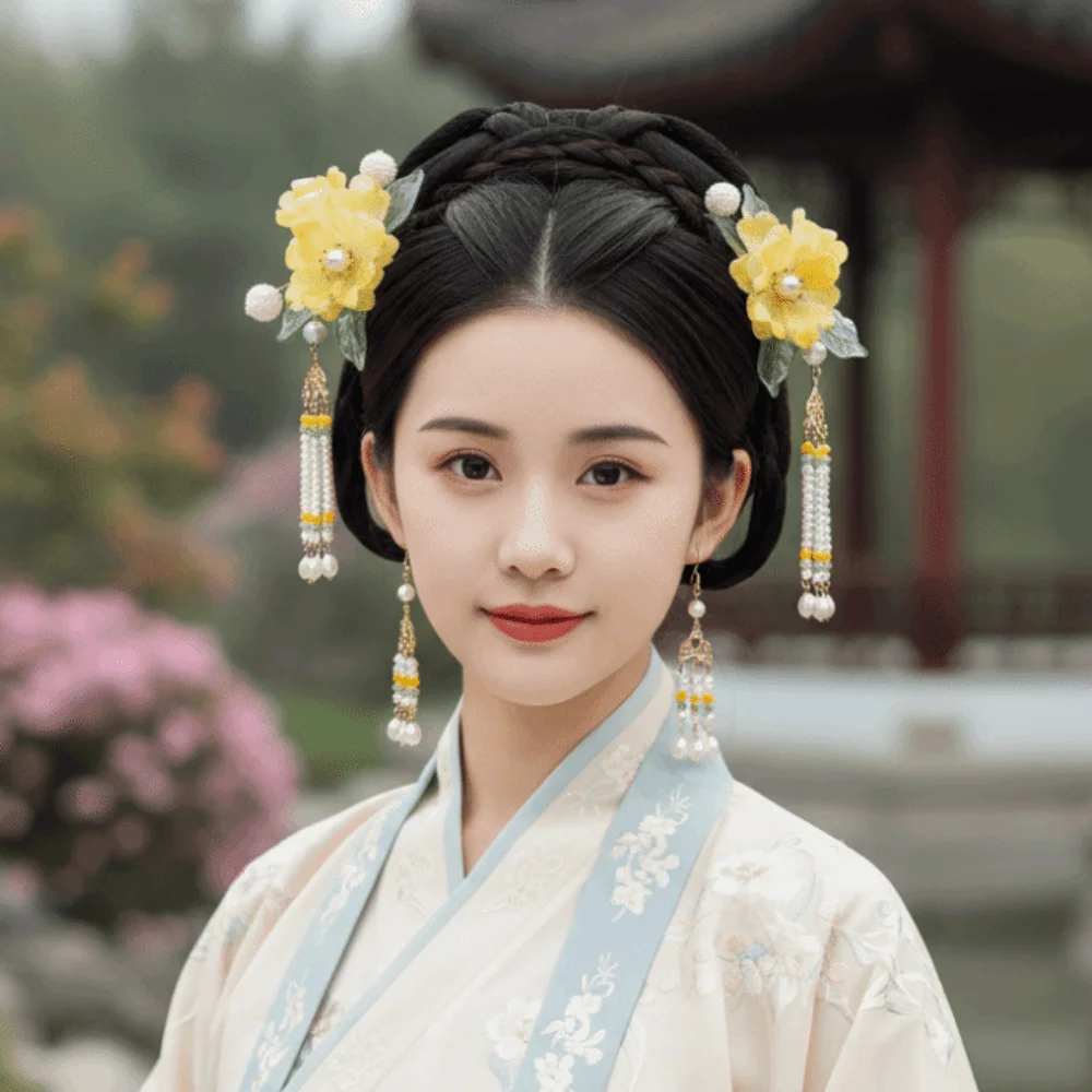 Requintado estilo antigo estilo chinês conjunto de grampo de cabelo pérola borla hanfu vara de cabelo brincos pauzinho flor pente de cabelo feminino