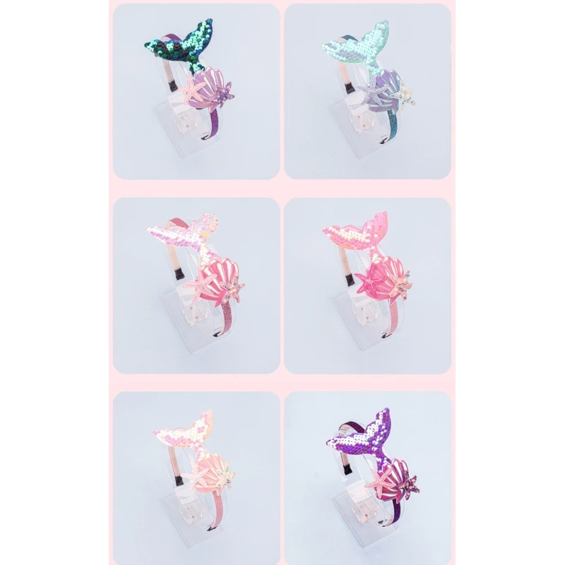 สาวใหม่ Hairband Mermaid Headwear เลื่อมเปลือกหอยเจ้าหญิงน่ารักหวานเด็กแถบหัว Party Photo Props